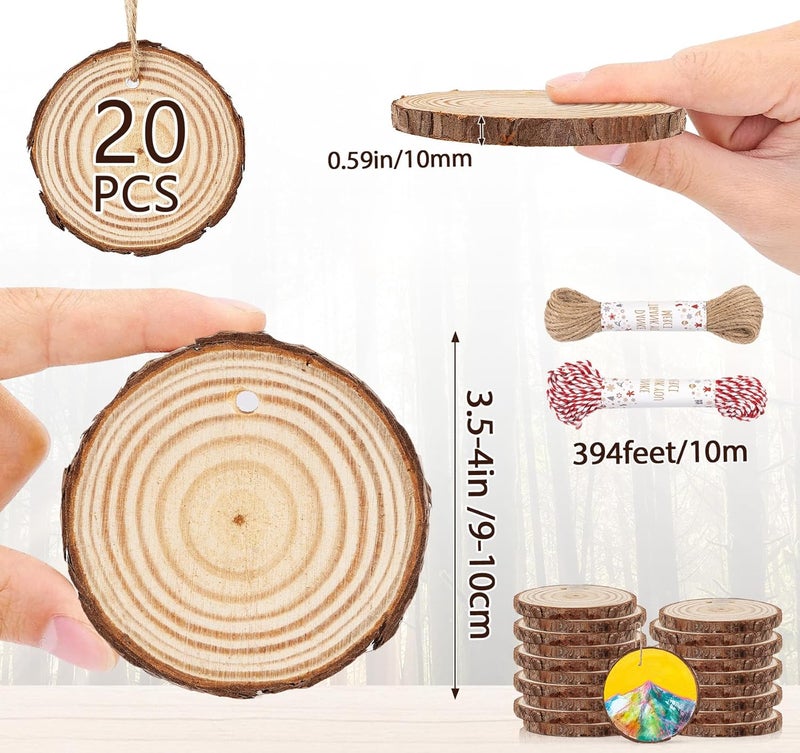 Timburst 20 Pcs Wooden Discs for Crafts, 3.5''-4'' Wood Circles for Crafts, Wood Slices for Painting DIY Christmas Ornaments Party Wall Home Wedding Decor - Image 2